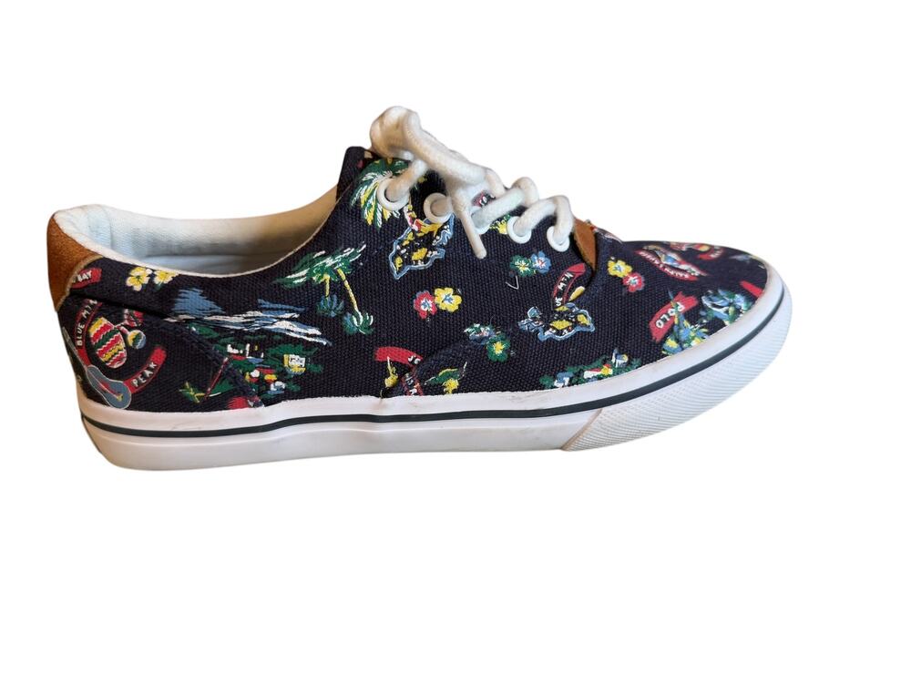 Ralph Lauren Polo Canvas Print Lace Up Sneakers 5